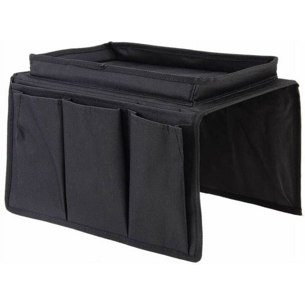 Organizador de apoyabrazos de sofá, soporte de sofá con control remoto, organizador de sofá de tela Oxford con bandeja portavasos para reposabrazos de silla de colchón reclinable, negro, tamaño libre