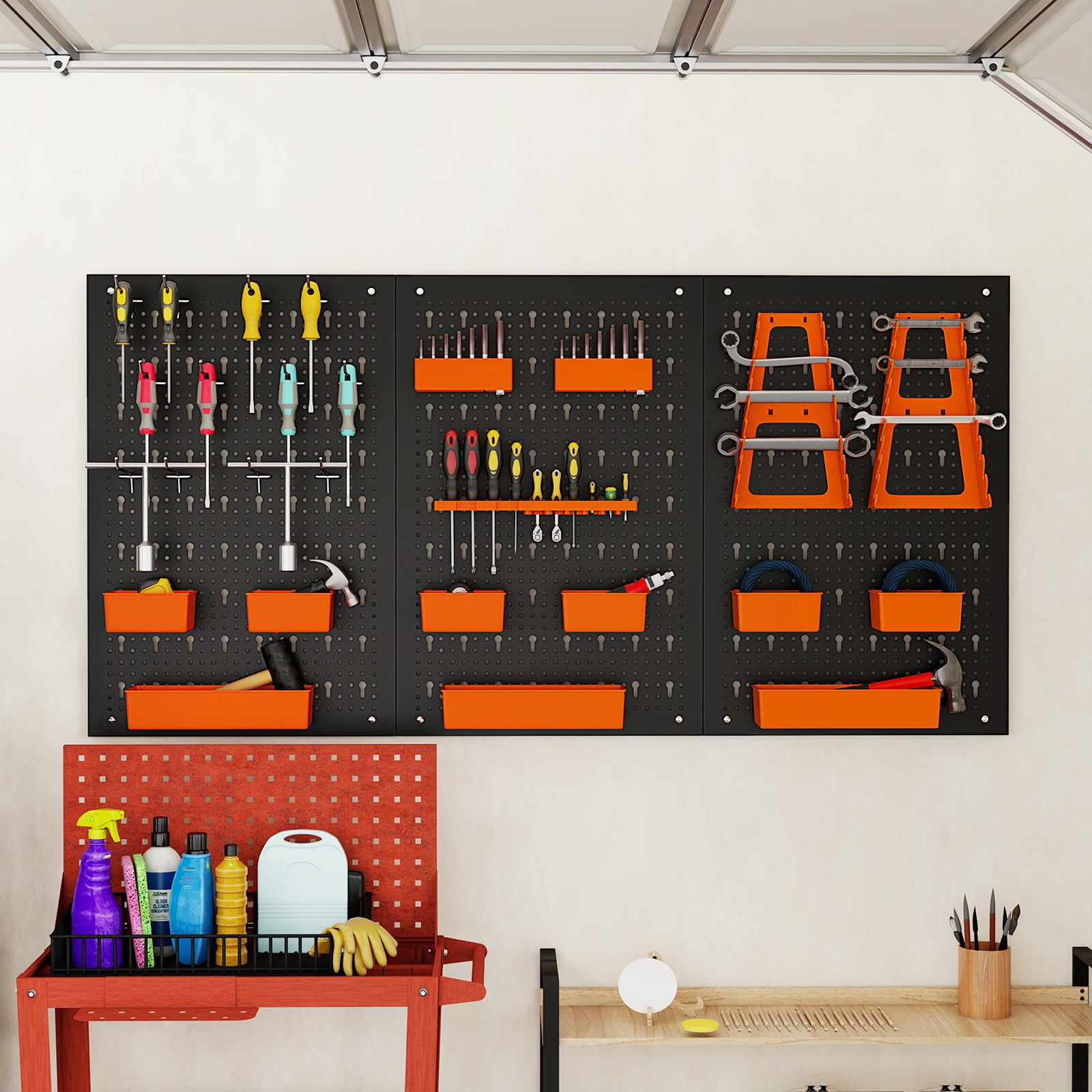 Topbuy Pegboard Wall Organizer 9-Bin Parts Rack Organizer Heavy-Duty Utility Tool Storage Board
