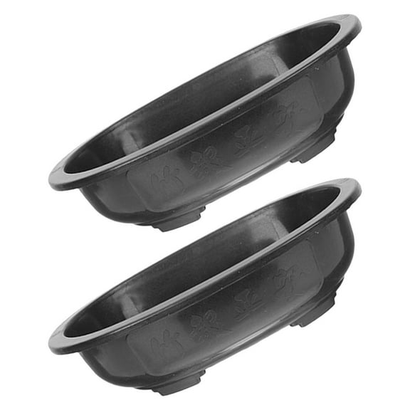 SEWCHICS 2Pcs Elegant Design Oval Bonsai Training Pots for Garden Lovers in Black with Drainage 11.99X9.04X3.14in