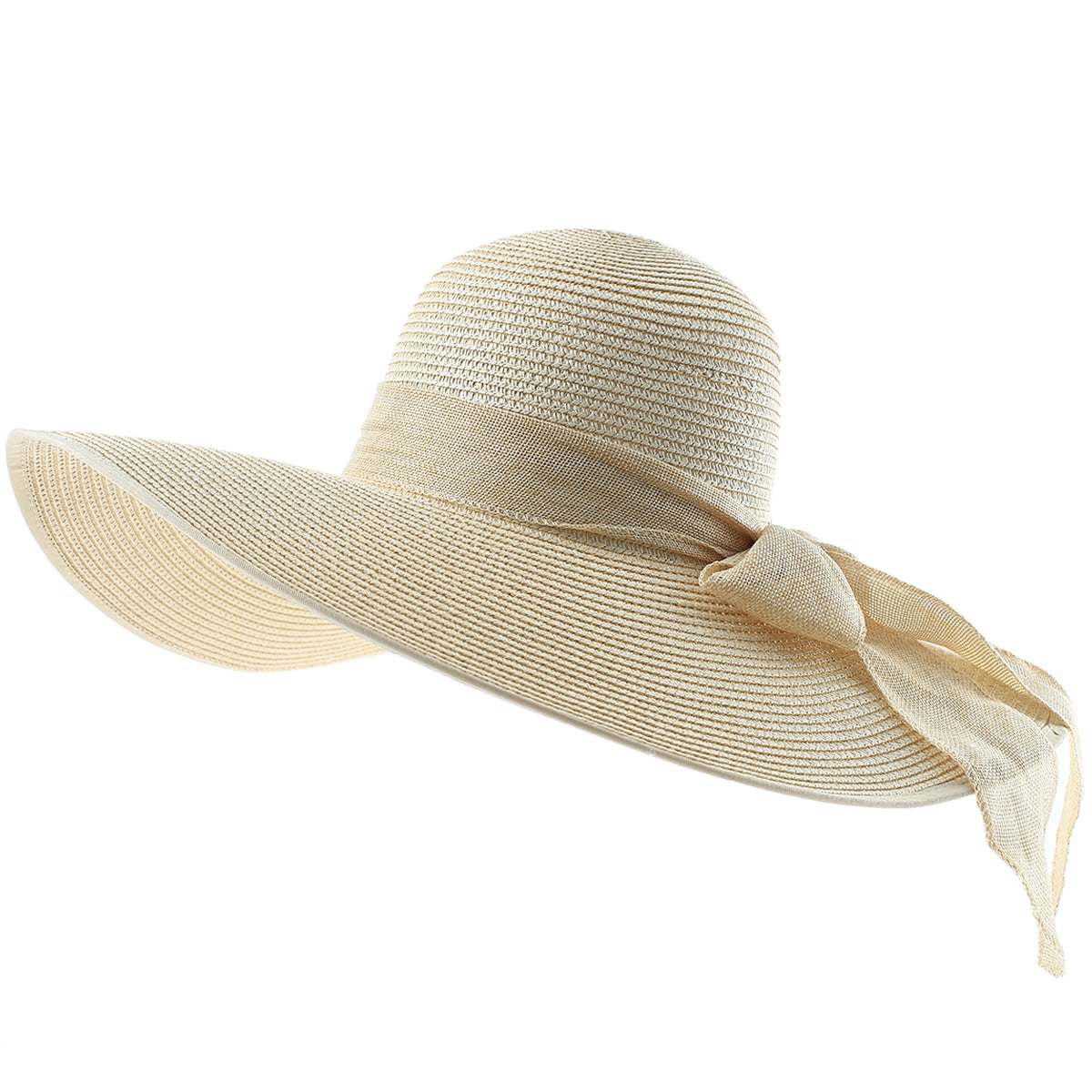 PFativant Women Wide Brim Striped Floppy Sun Hat Foldable UV Protection Bowknot Beach Straw Hat with Tassels 