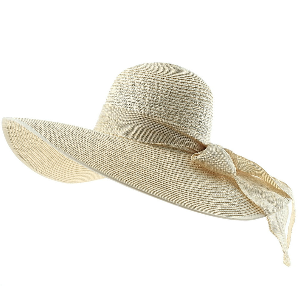 Floppy Beach Hat for Women Big Bowknot Straw Sun Hat UV Protection