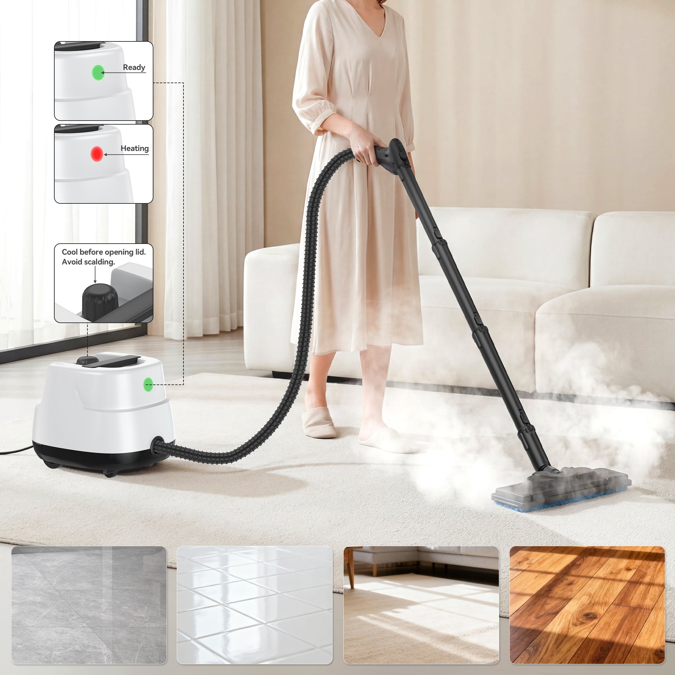 Hivroo Steam Cleaner,Multi-Surface Steam for Deep Cleaning Home, Kitchen, Floor, Window, Car Seat, Carpet, Tile, Grout