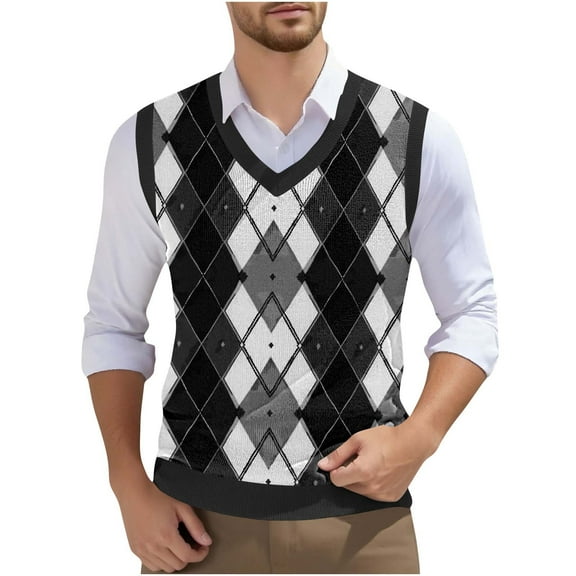 Haoxianjian Plus Size Mens Vests Casual Sleeveless Classic V Neck Knitted Pullover Sweater Comfortable Fits Lightweight Business Tank Tops Plaid Formal Dress Waistcoat Slim Fits Vests for Men S-XXXXXL