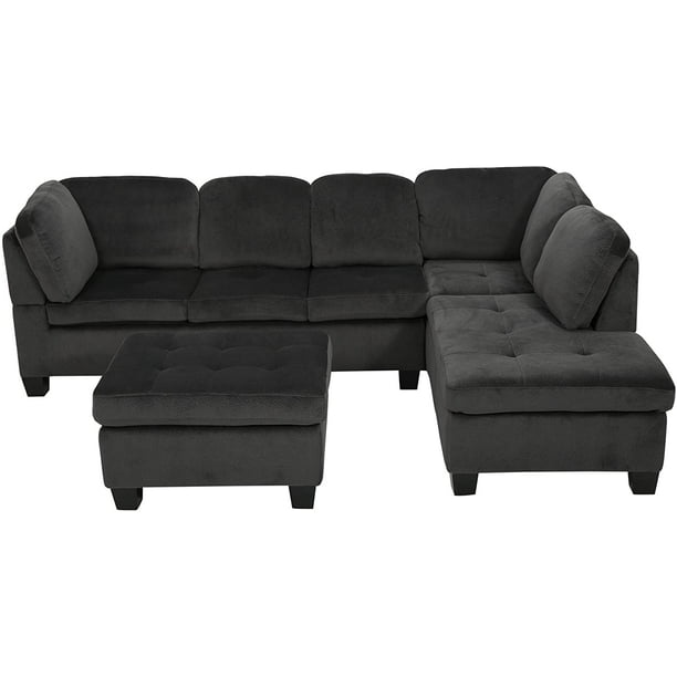 Modern Contemporary 3 Piece Fabric Upholstered Chaise Lounge Ottoman Sectional Sofa With Espresso Wood Legs Charcoal Com Modern Contemporary 3 Piece Fabric, Charcoal Gray Leather Sectional Sofa With Chaise Lounge