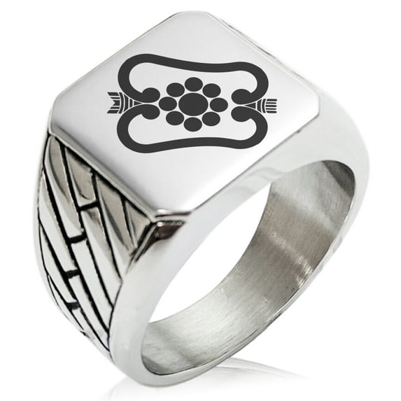 Stainless Steel Obata Samurai Crest Geometric Pattern Biker Style Polished Ring