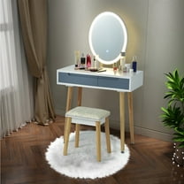 Costway Vanity Makeup Table Touch Screen 3 Lighting Modes Dressing Table Stool Set Gray