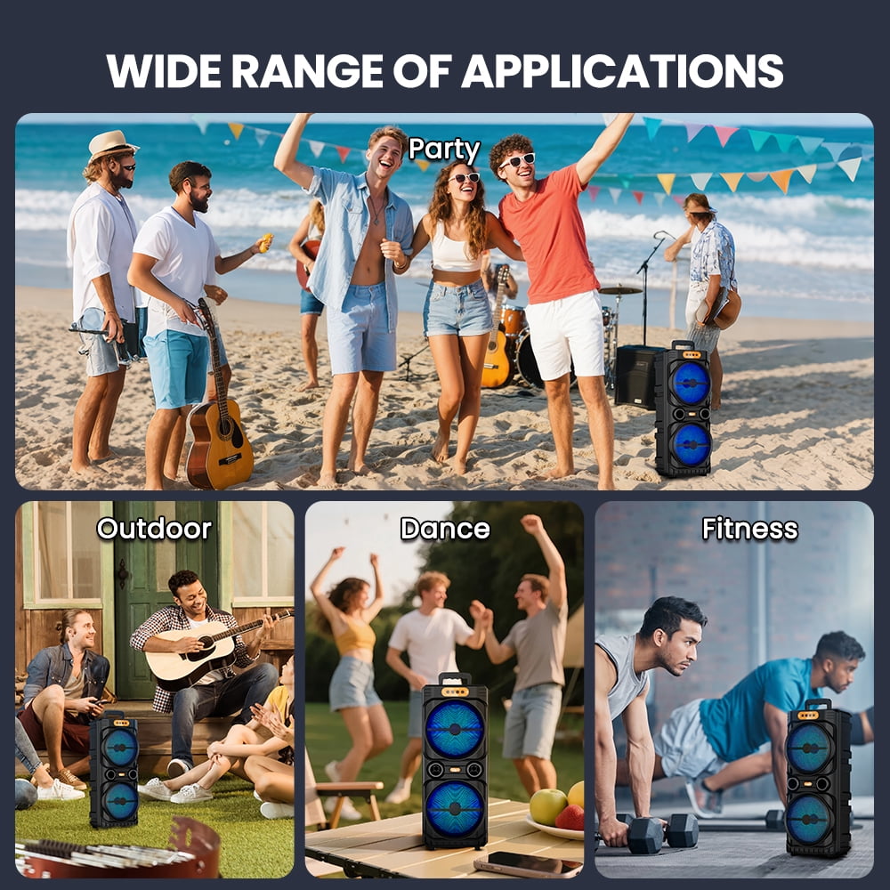 PEPWELL Portable Bluetooth Party Speaker Dual 8 Inch Woofers 2000W Peak Power - DJ RGB Lights, TWS Stereo, Bluetooth 5.3, Wireless Mic, Karaoke Machine, FM Radio, USB TF AUX, Heavy Bass Subwoofer