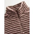 thumbnail image 2 of Katigan Womens Half Zip Fleece Striped Jacket Oversized Stand-Up Collar Sweatshirt Warm-Fuzzy Outerwear Brown S, 2 of 5