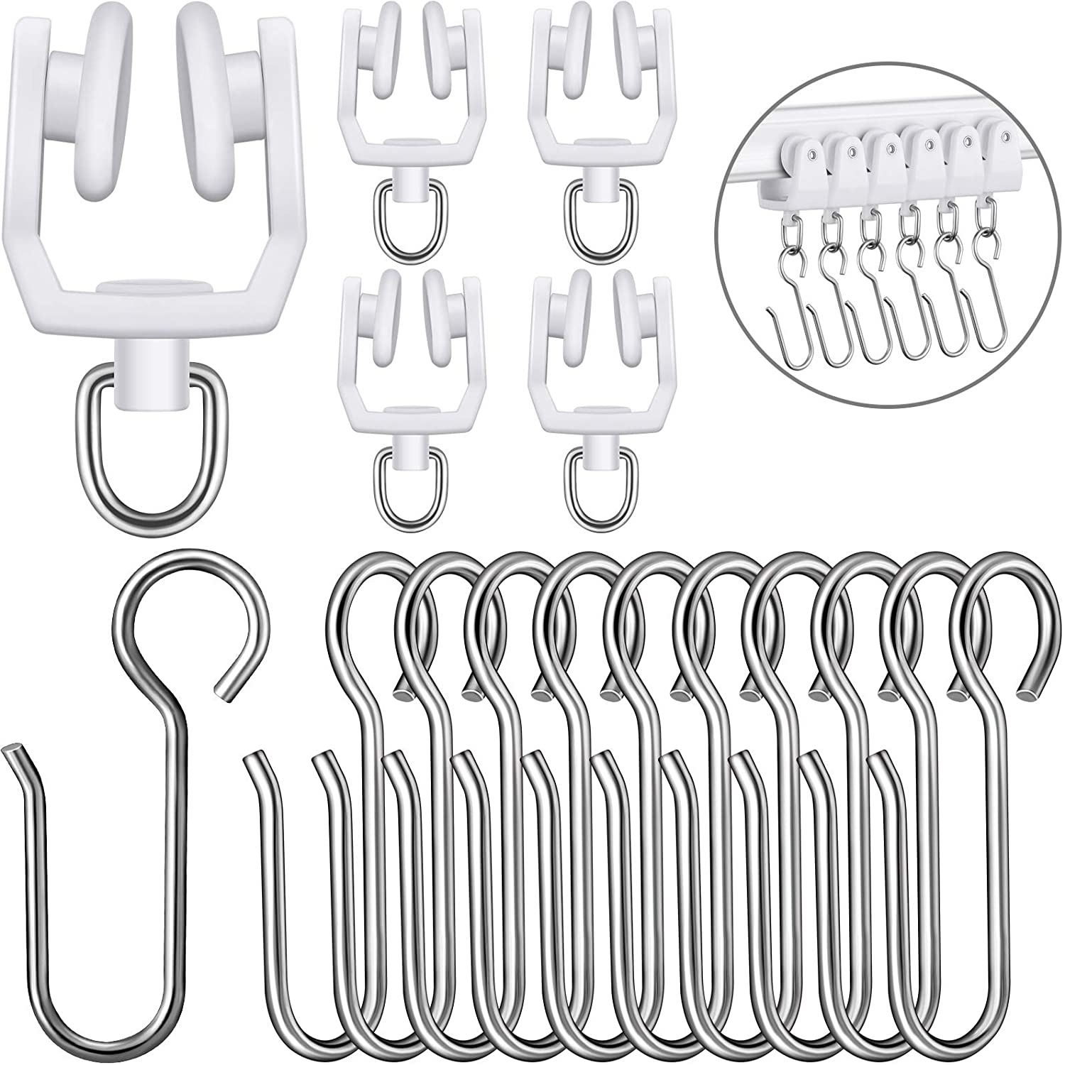 120 Pieces Curtain Track Sets 60 Pieces Ceiling Curtain Track Hooks, 60  Pieces Track Rollers Metal Shower Curtain S Hooks Straight Curved Curtain  Track Rollers for Ceiling Track