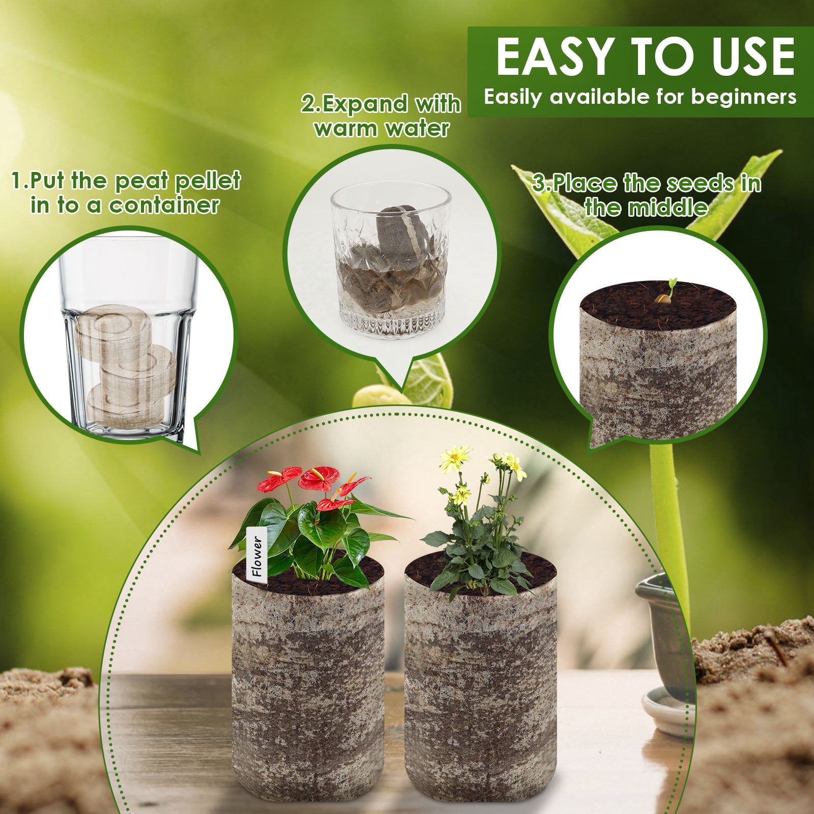 Tcwhniev Peat Pellet Nonwoven Seed Starter Pod Good Air Ventilation Root Growth Sponge High Water Retention Capacity Peat Pot for Plant