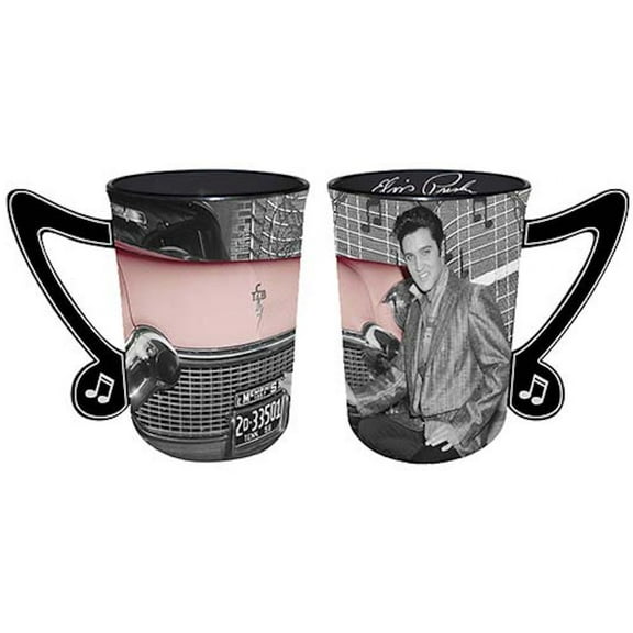 Elvis Presley mug cup 16 oz gray pink car music note handle E8630