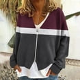 thumbnail image 3 of Lightweight Jackets For Women V Neck Front Zip Color Block Cardigan Casual Loose Fall Winter Coat With Irregular Hem (XL, Wine), 3 of 5