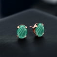thumbnail image 3 of Gem Stone King 4.00 Ct Oval 8x6mm Green Malachite 18K Rose Gold Plated Silver Stud Earrings for Women Men, 3 of 3