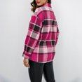 thumbnail image 6 of IROINNID Women's Mid-Length Shacket Jacket Turndown Lapel Plaid Long Sleeve Plaid Shirt Single Breasted Cardigan Shirt Coat Casual Outwear, Hot Pink, 6 of 7