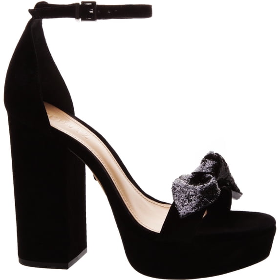 Schutz Chanah Black Suede Platform Big Bow Dress Pumps Formal Sandals