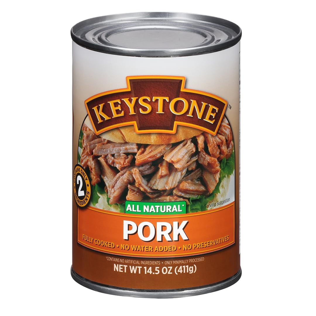 (24-Pack) Keystone All Natural Canned Pork Meat, 14.5 oz – Ready to Eat Canned Meat for Emergency Food Storage, Camping, Hiking & Survival