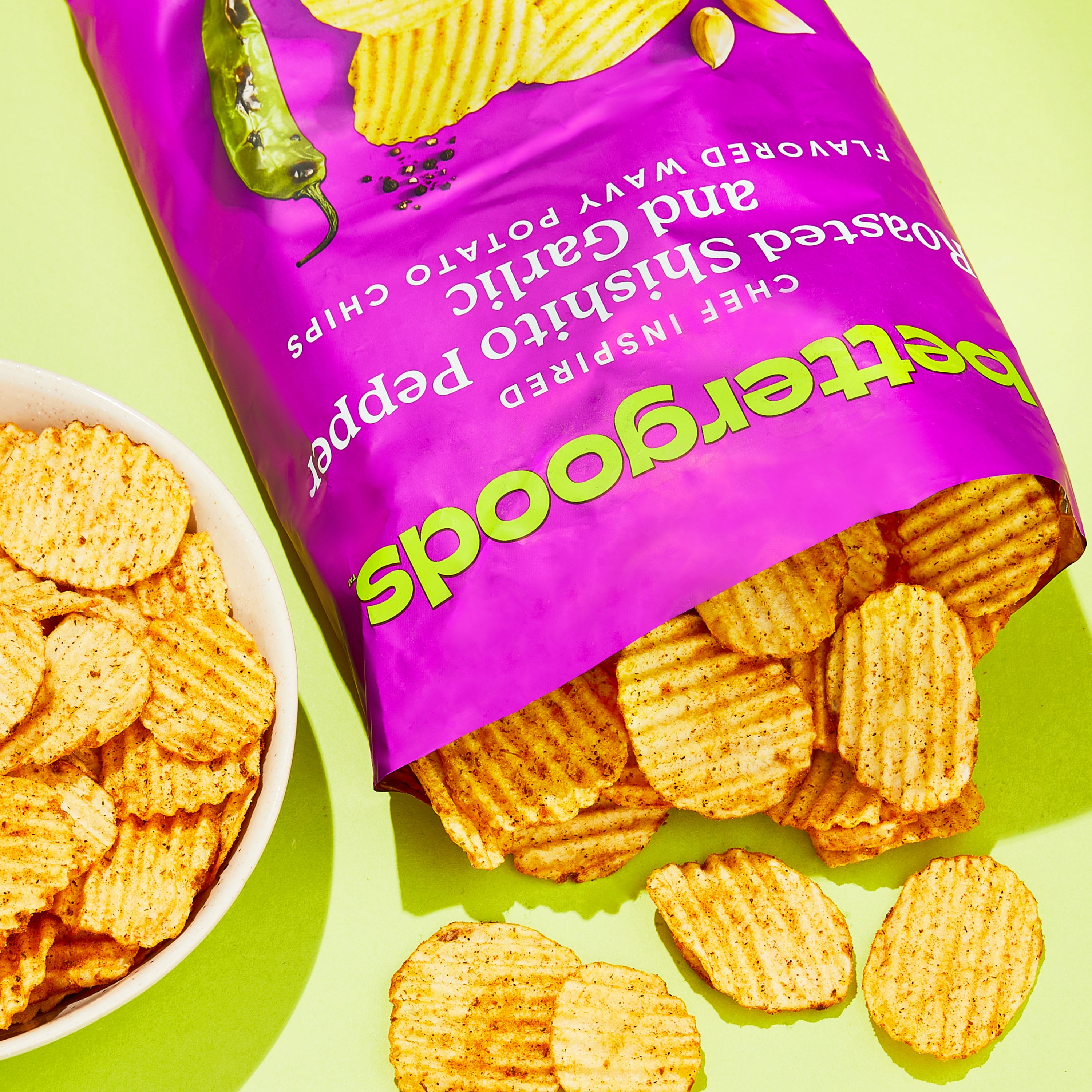 bettergoods Roasted Shishito Pepper and Garlic Wavy Potato Chips, 8 oz