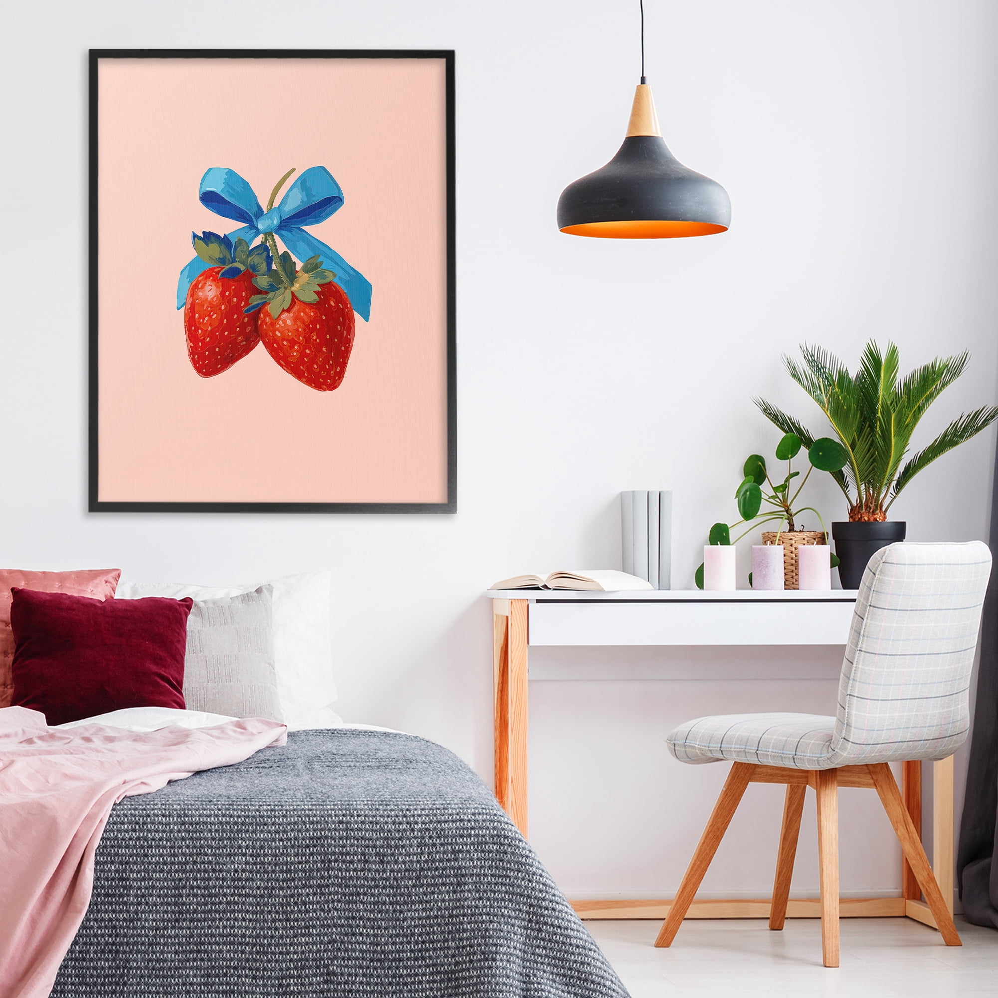 Stupell Industries Strawberry Pair with Blue Bow Black Framed Giclee Art, design by Imagine It Images