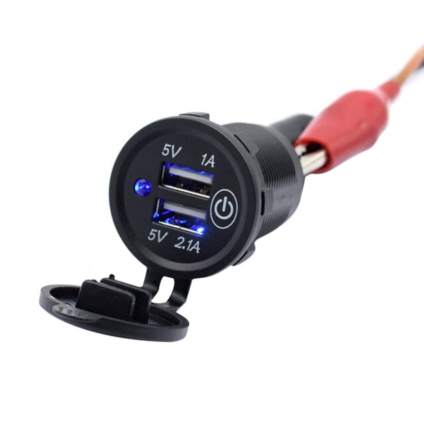 Cargador USB dual de 12 V-24 V con salida de enchufe 5 V 2 1 A/1 A voltímetro