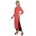 thumbnail image 3 of Moomaya Solid Long Kurti For Women Cotton Tunic 3/4 Sleeve Ethnic Formal Kurta w/ Pockets, 3 of 7
