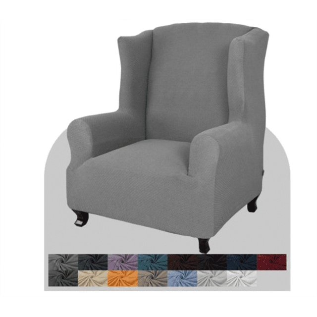 Funda para silla con respaldo de orejas súper elástica, 1 pieza, ala Jacquard de licra suave C