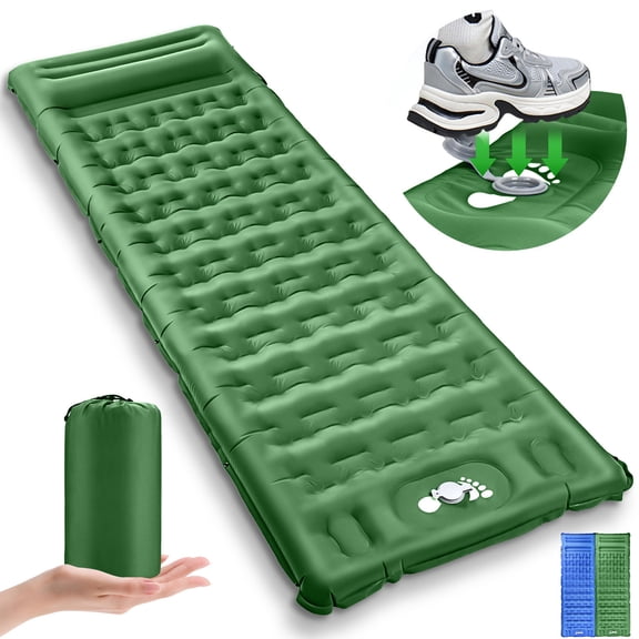 JOGGEIL Self-Inflating Sleeping Pad for Camping, 5.1" Extra Thick Inflatable Camping Mattress with Built-in Pump & Pillow, Portable Waterproof Air Mat for Tent Sleeping, Hiking & Backpacking , Green