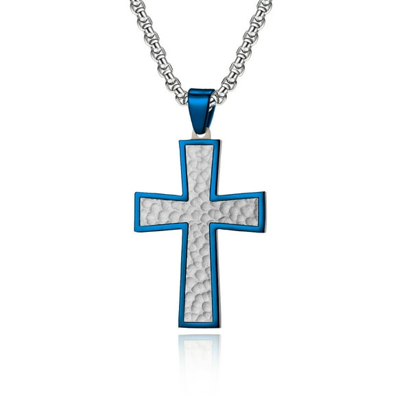 Metaljc Stainless Steel Cross Pendant Necklace for Men, 24" Chain, Religious Jewelry Gift