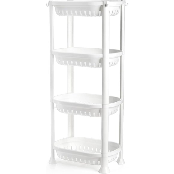 shiyou-4 Tier Shower Organizer Stand, 14"Lx9.8"Wx32"H Standing Shower Caddy, Plastic Shower Storage Rack Stands Shelf Organizer for Bathroom, Bathtub, Shower pan, Bath Accessories, Kitchen Countertop