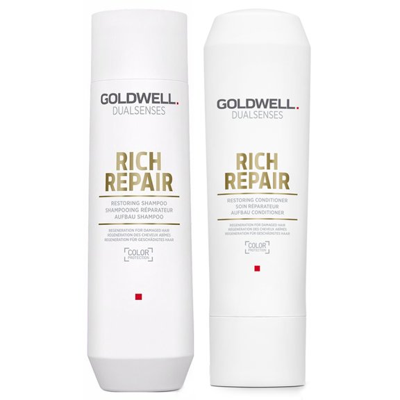 Set B , Goldwell Kit -Dualsenses Rich Repair Restoring Shampoo & Conditioner, hair scalp beauty - Pack of 2 w/ Sleek 3-in-1 Comb/Brush