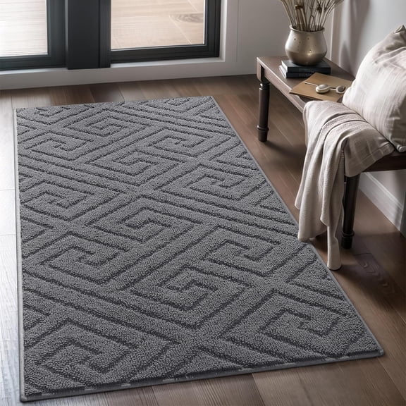 Washable Indoor Door Mat Entrance, Low Profile Entry Rugs for Inside House Rubber Backing, Absorbent Muddy Shoe Dirt Doormat for Enterway, Floor Front Back Door(36x60 inches, Grey)