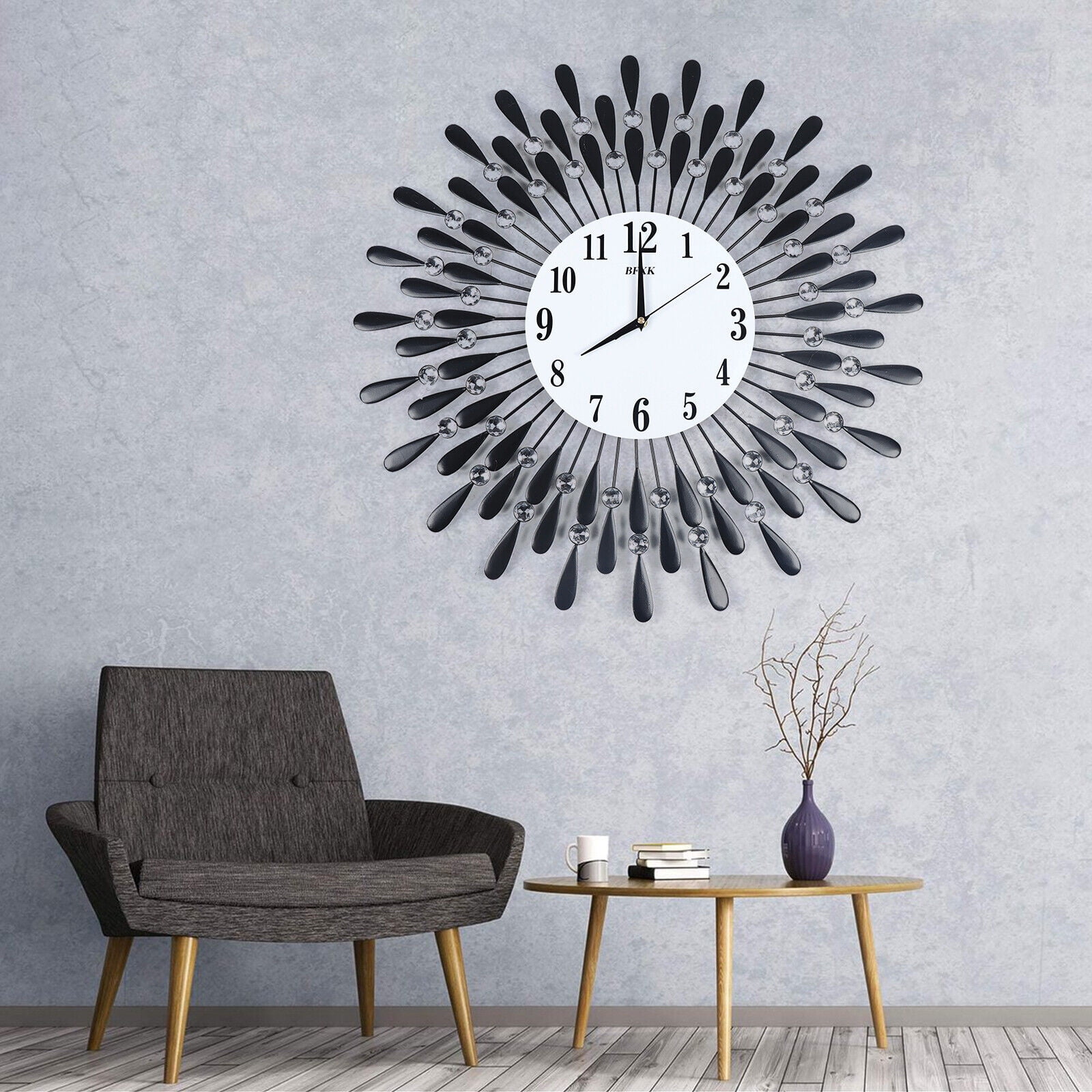24.5inch Large Analog Wall Clock Modern Decorative Clock for Living Room Decor Battery Operated Black