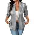 thumbnail image 5 of Ashirexll Summer Tops for Women, Solid Color Elegant Button Down 3/4 Sleeve Top Shirts, 5 of 7