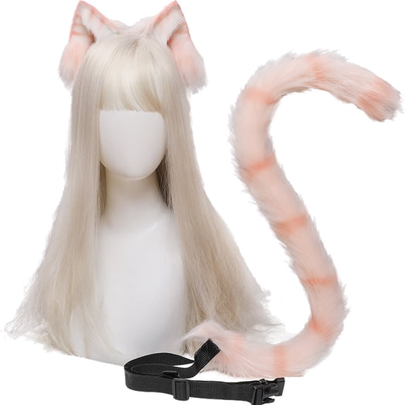 Vjnyvs Plush Cat Ear Headband Tail Set Animal Lolita Theme Party Hair Accessory