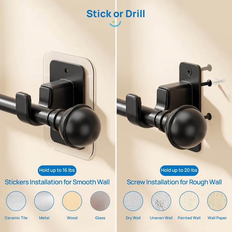 Sindcom No Drill Curtain Rod, 27-52 inches, Black photo 6