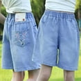 thumbnail image 2 of FINALGANG New Shorts For Girls Print Labeling Knee Length Jeans Stretchy Denim Shorts With Pockets Designed Cozy Trendy Playsuit, 2 of 9