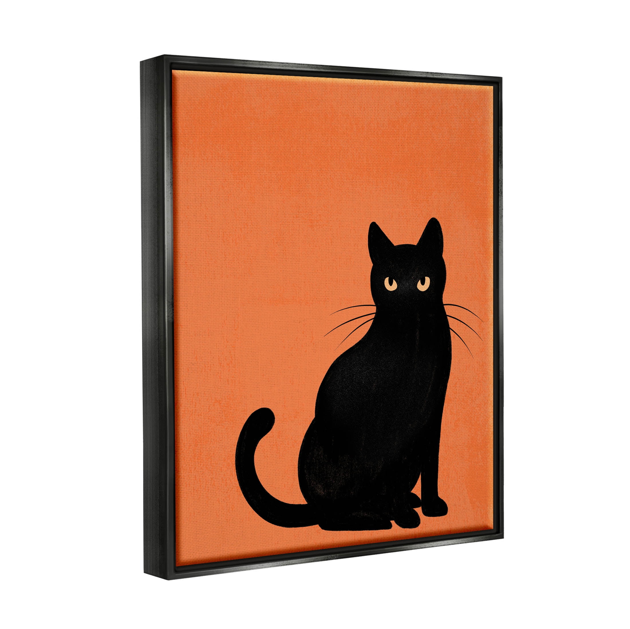 Stupell Industries Bold Black Cat Silhouette Graphic Art Jet Black Floating Framed Canvas Print Wall Art, Design by Jo Taylor