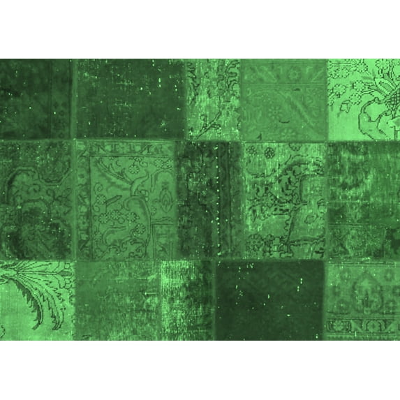 Ahgly Company Indoor Rectangle Patchwork Emerald Green Transitional Area Rugs, 2' x 5'