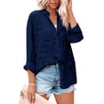 thumbnail image 3 of Sunloudy Camisas elegantes para mujer, blusa de gasa con botones de manga larga de jacquard de color puro Sunloudy  S M L XL XXL, 3 of 5