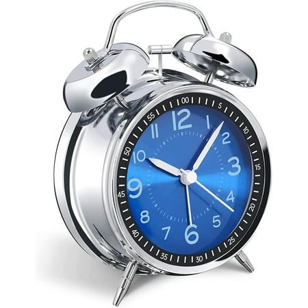 Loud Alarm Clock for Heavy Sleepers Adults, Metal 4 Inches Twin Bell Battery Operated Alarm Clocks for Bedrooms Decoration (Jewel Blue)