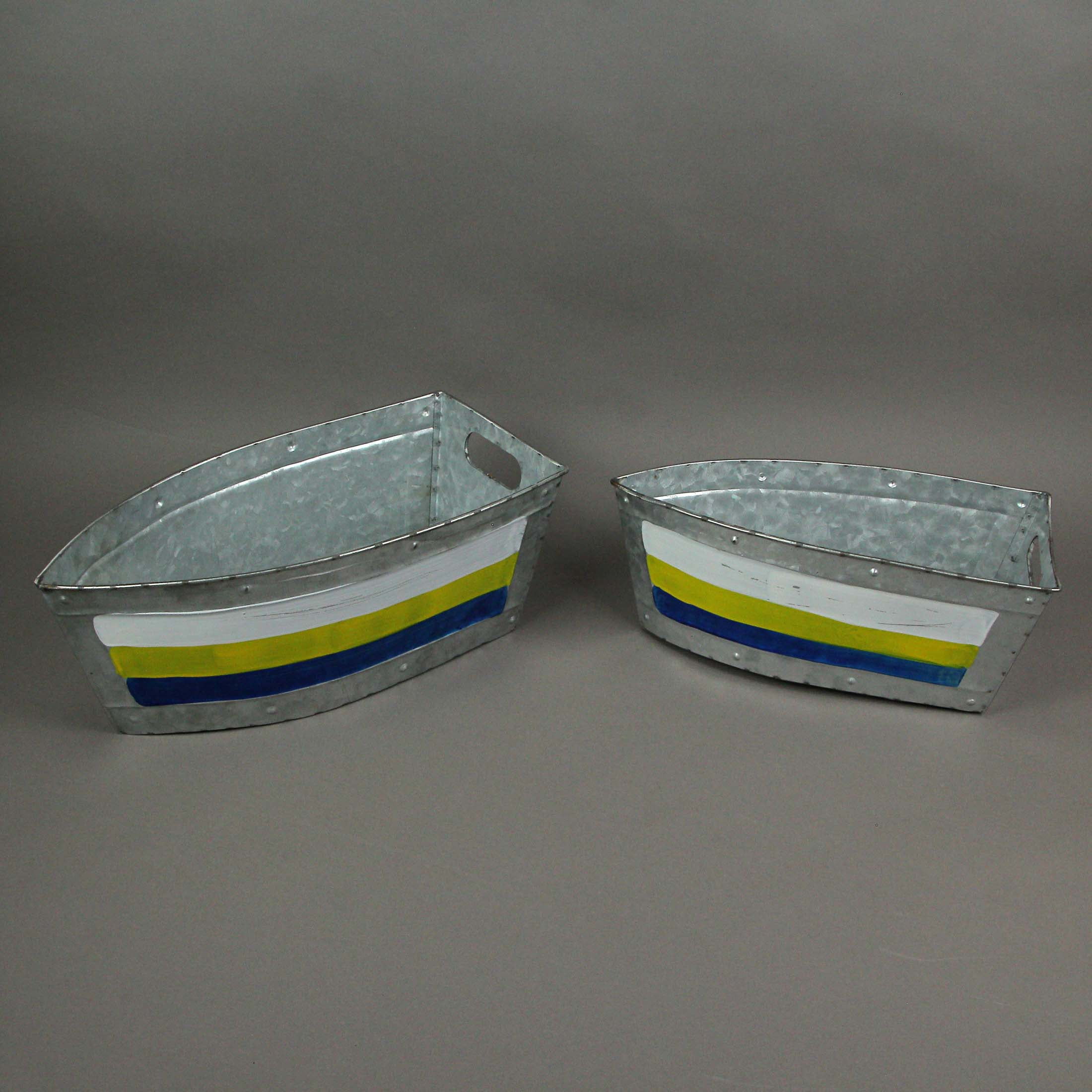 Zeckos Galvanized Metal Boat Planter Flower Pot Nautical Decor Set of 2