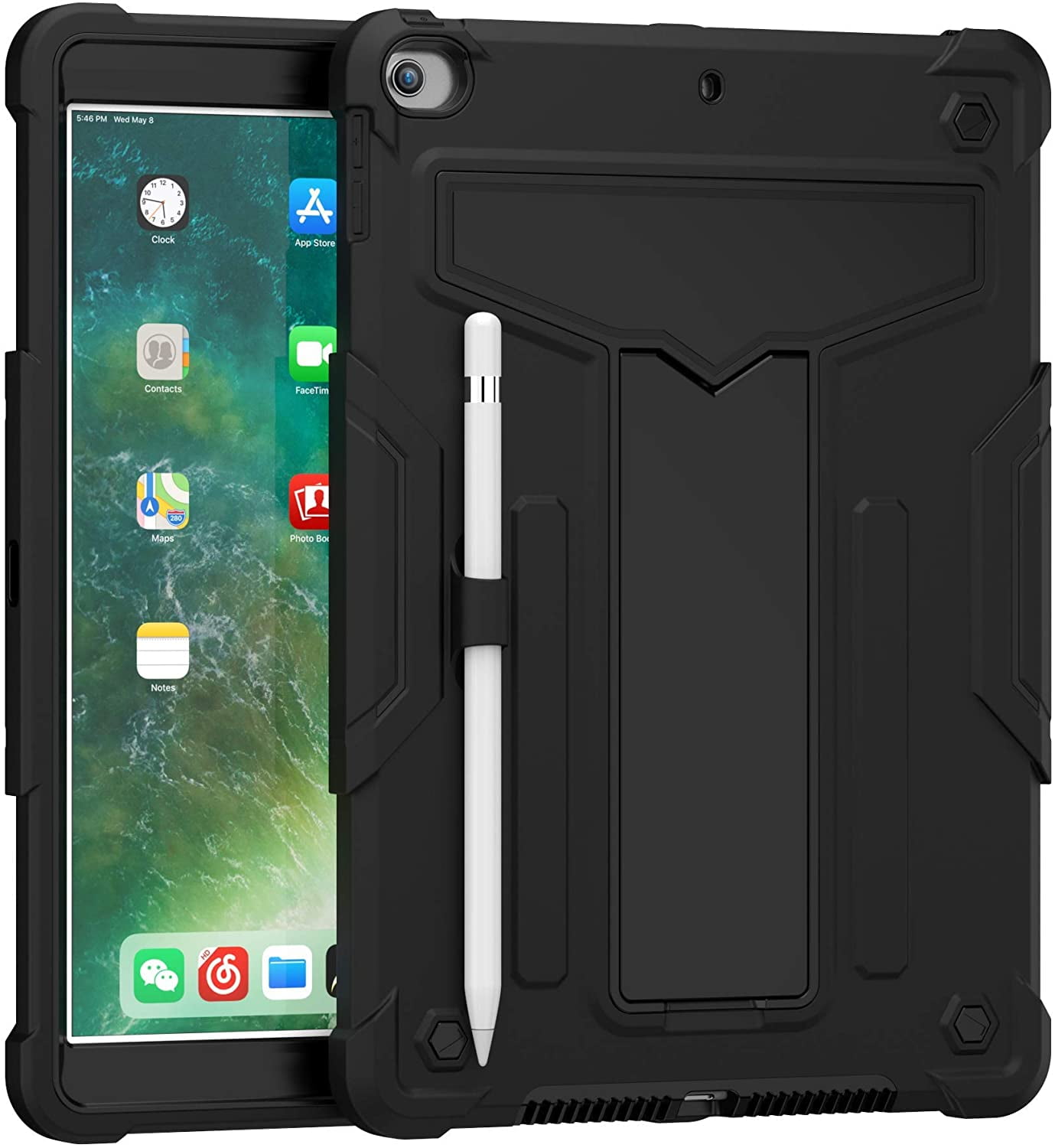 EpicGadget Case for iPad 10.2 (9th/8th/7th Gen) Protective Rugged Hybrid Case with Kickstand Pencil Holder Cover for Apple 10.2 Inch iPad 9th/8th/7th Generation 2021/2020/2019 Release (Black/Black)