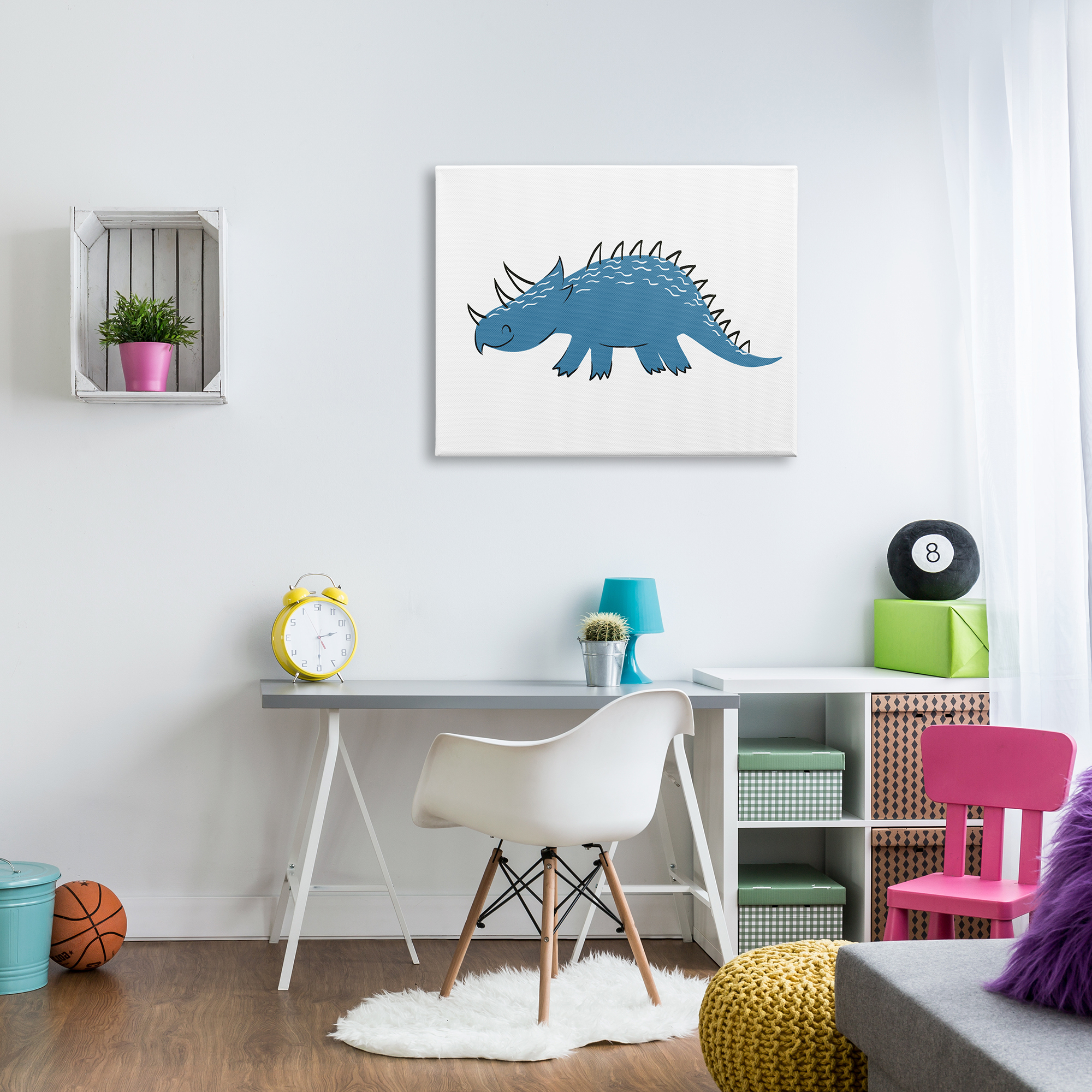 Stupell Industries Happy Blue Dinosaur Fun Spiked Kids' Reptile Animals & Insects Painting Gallery Wrapped Canvas Print Wall Art, 30 x 40