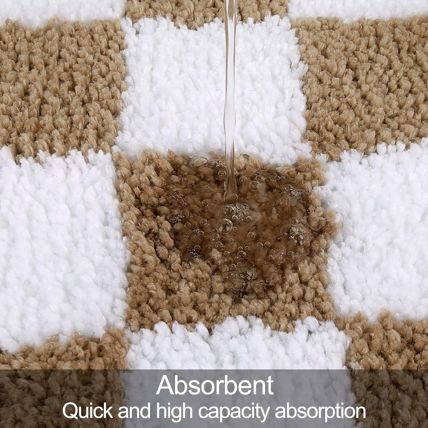 Bath Mat Khaki Checkered Bathroom Rugs Non Slip Water Absorbent Bath Rug Soft Microfiber Machine Washable Floor Mats for Tub Bathroom Indoor Doormat,20"x31"