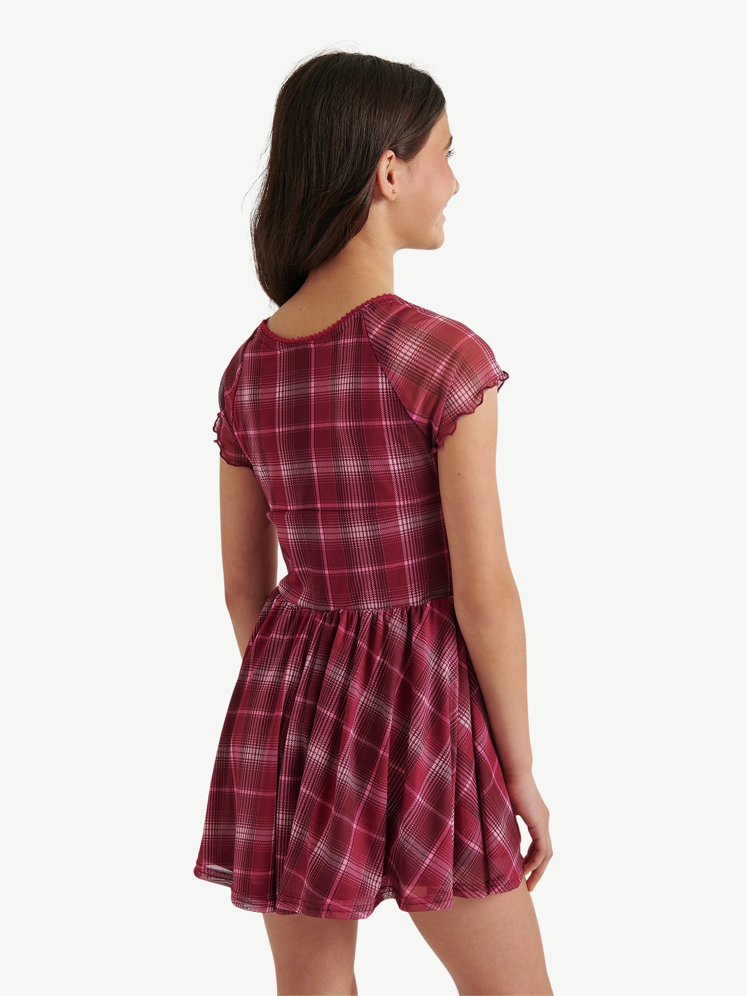 Justice Girls Mesh Plaid Romper, Sizes XS - XLP