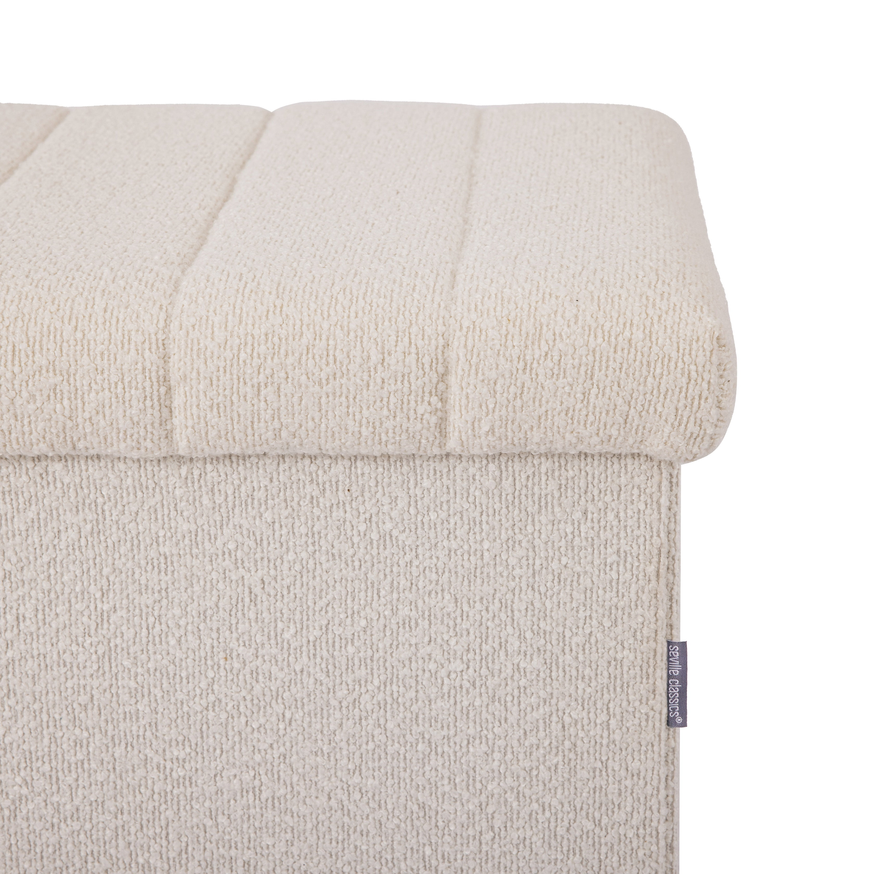 Seville Classics Cushioned Fabric Ottoman Hidden Storage Chest Footrest Chair, Padded Seat for Bedroom, Dorm, Loft, Living Room, Entryway, Hallway, White Boucle, 30" Bench