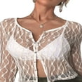 thumbnail image 4 of Haut Court à Manches Longues pour Femmes Cardigan en Maille Transparente T-Shirts Blouse, 4 of 6