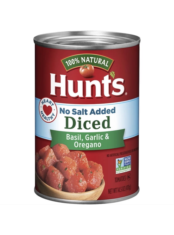 Hunt's Diced Tomatoes, Basil, Garlic, Oregano, No Salt Added, 14.5 oz