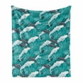 thumbnail image 1 of Sea Animals Soft Flannel Fleece Throw Blanket, Wavy Ocean with Dolphins Windy Surfing Doodle Style Art Print, Cozy Plush for Indoor and Outdoor Use, 70" x 90", Charcoal Grey Teal White, by Ambesonne, 1 of 5