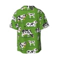 thumbnail image 2 of Vsdgher Cows With Calfs Green Print Men's Wrinkle Free Untucked Cuban Shirt Business Casual Button Down Shirts Short Sleeve Shirt, 2 of 7