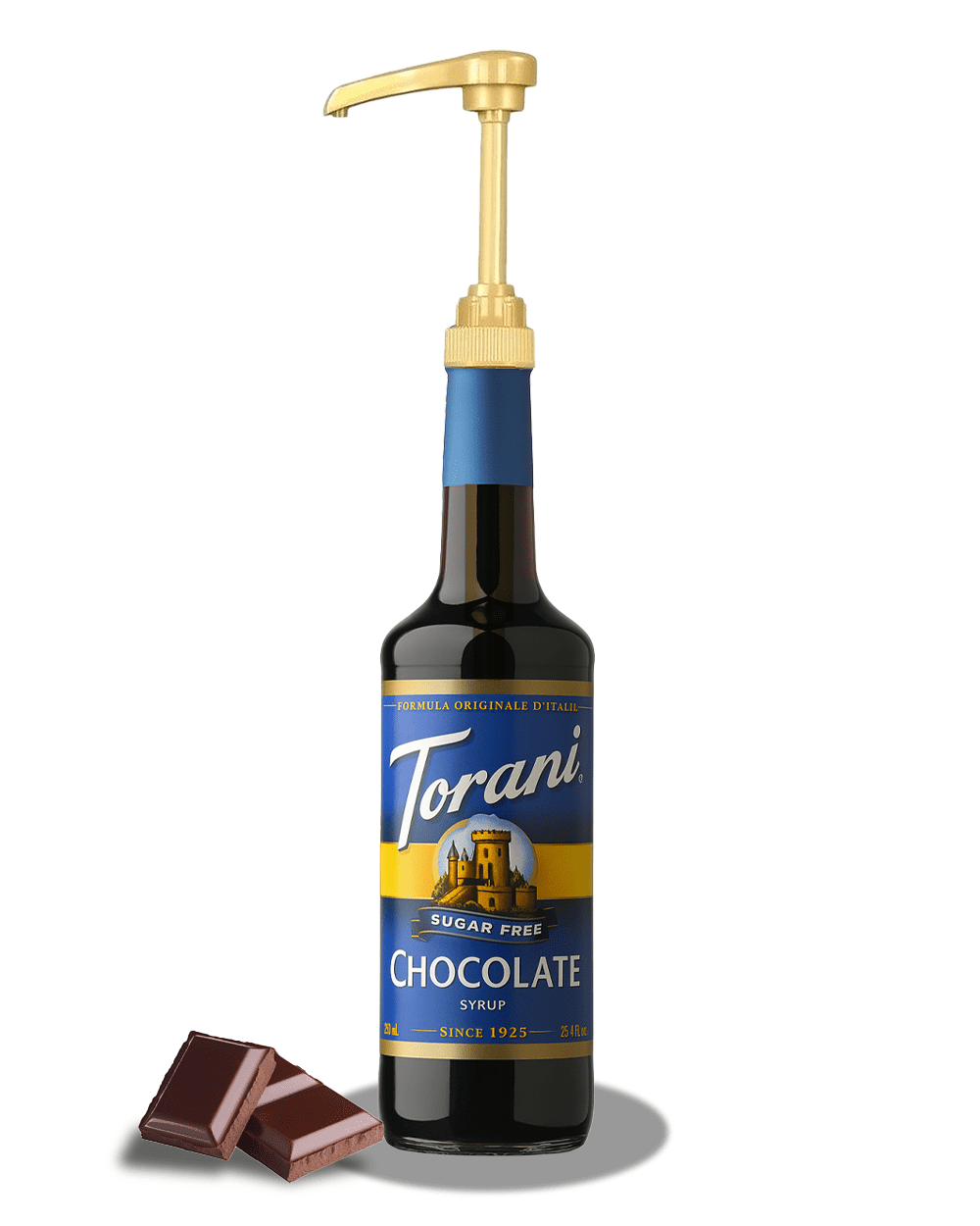 Torani Sugar Free Chocolate Syrup, 750mL (25.4 fl oz) Bottle + Gold Pump